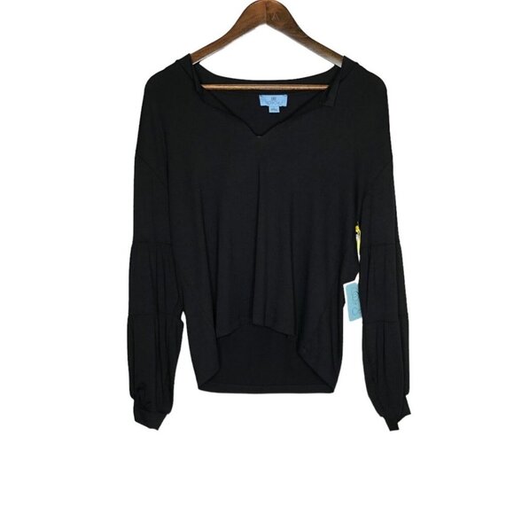 CeCe NWT Long Sleeve Black Split‎ Top Size Small - Picture 1 of 10